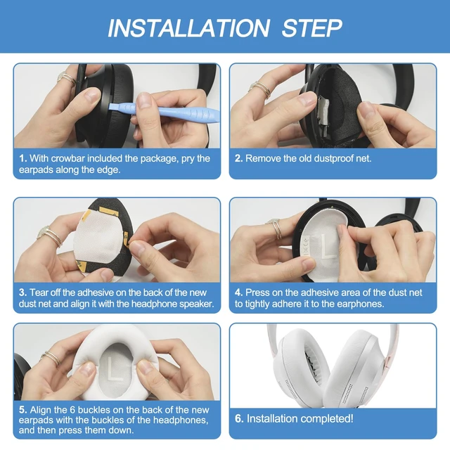 Alt view image 5 of 7 - Ear Pads Replacement for Bose NC700, White Earpads for Bose Noise Cancelling Headphones 700, Soft Protein Leather, High-density Memory Foam