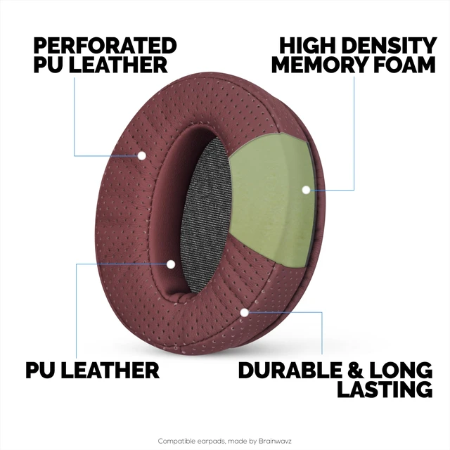 Alt view image 3 of 7 - Replacement Perforated Earpads for Sennheiser HD4.50BT HD4.50BTNC HD450BT HD4.50SE HD4.40BT HD4.30G HD4.20S HD458BT HD450 HD400S & HD 350BT - Memory Foam for Extra Comfort by (Dark Red)