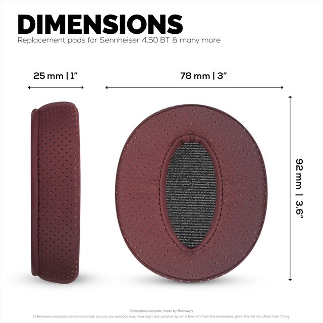 Alt view image 5 of 7 - Replacement Perforated Earpads for Sennheiser HD4.50BT HD4.50BTNC HD450BT HD4.50SE HD4.40BT HD4.30G HD4.20S HD458BT HD450 HD400S & HD 350BT - Memory Foam for Extra Comfort by (Dark Red)