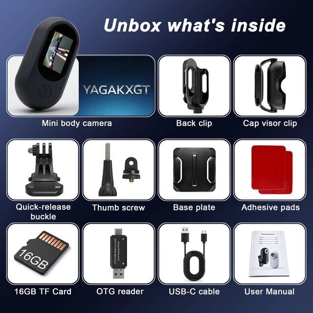 Alt view image 7 of 7 - Mini Body Camera with Memory Card, 1" Screen POV Body Cam, Wearable Camera for Vlogging, Thumb Action Camera for Outdoor Sports, Cycling, Hiking, Fishing, Gifts for Men Dad Him