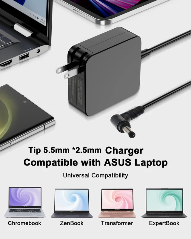 Alt view image 5 of 7 - 65W Laptop Charger Compatible with Q551L U56E X550C X551M R554L Q500A X555L F555L U47A S400C S500C U46E ADP-45BW B Adapter Power Supply Cord 5.5 mm * 2.5 mm Only Not Fit 3.0mm 4.0mm Type-C