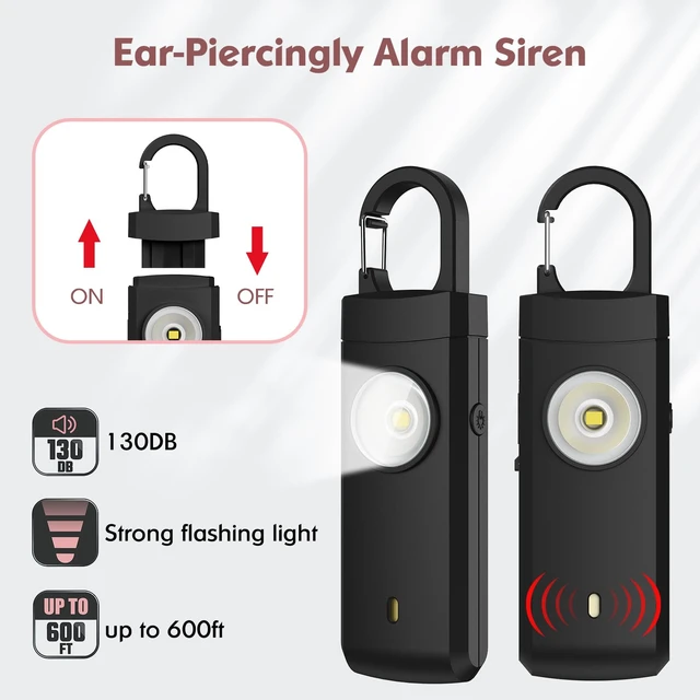 Alt view image 2 of 7 - Rechargeable Personal Alarm for Women - 2 Pack Christmas Birthday Gifts for Women, Daughter, College Student, Teen Girl, Night Workers, Elders, Kids, Siren Alarm, USB Charging, Backl&White
