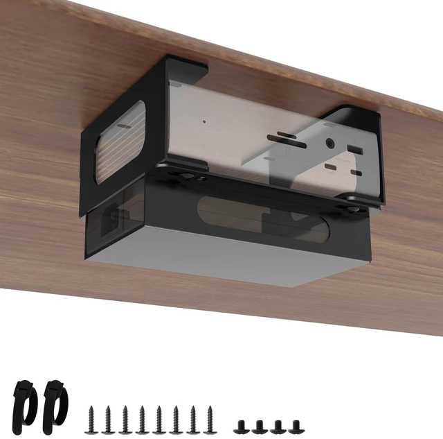 Main image of Metal Under Desk Mount Compatible with CalDigit TS4/ TS3 Plus/ TS5 Dock+ Power Bricks Adjustable Under Desk Holder for Thunderbolt 4/3/5 Docking Station Mounting Bracket with Cable Ties and Screws