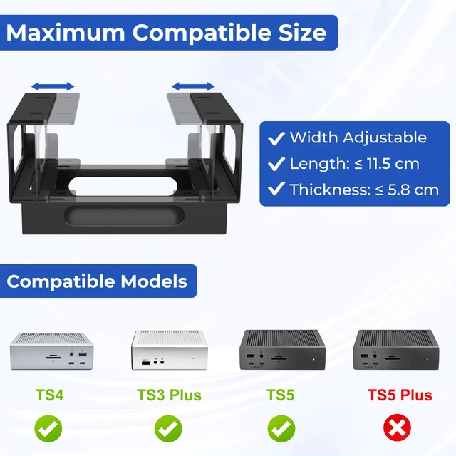 Alt view image 2 of 7 - Metal Under Desk Mount Compatible with CalDigit TS4/ TS3 Plus/ TS5 Dock+ Power Bricks Adjustable Under Desk Holder for Thunderbolt 4/3/5 Docking Station Mounting Bracket with Cable Ties and Screws