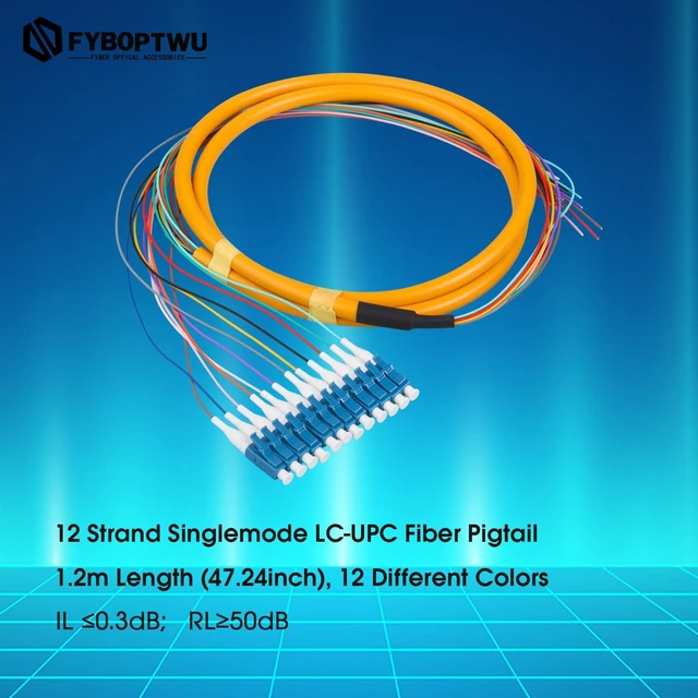 Alt view image 2 of 3 - 12-Strand LC OS2 Singlemode Pigtail 1.2m, 4-Pack 12F LC/UPC OS2 singlemode fiber pigtails, 9/125um, low insertion loss. For FTTH, data centers, and network patching