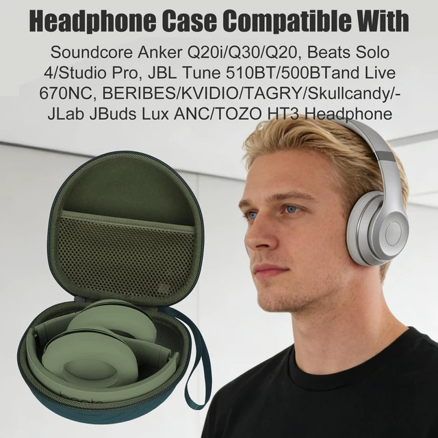 Alt view image 7 of 7 - Headphone Case for Soundcore Anker/Beats/BERIBES/JLab Headphones, Purple for Soundcore Anker Q20i/Q30,JLab JBuds Lux ANC,Beats Studio Pro/Solo 4 3,BERIBES,KVIDIO,TOZO HT3 Over-Ear Headphones Case