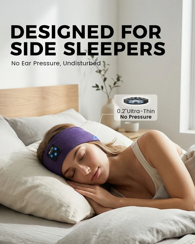 Alt view image 2 of 7 - Sleep Headphones 3-in-1 Wireless Side Sleeper Bluetooth 5.4 Purple 0.3" thin control panel, breathable fabric, machine washable, great for travel. Comfortable for side sleepers
