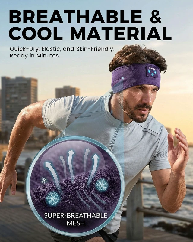 Alt view image 4 of 7 - Sleep Headphones 3-in-1 Wireless Side Sleeper Bluetooth 5.4 Purple 0.3" thin control panel, breathable fabric, machine washable, great for travel. Comfortable for side sleepers