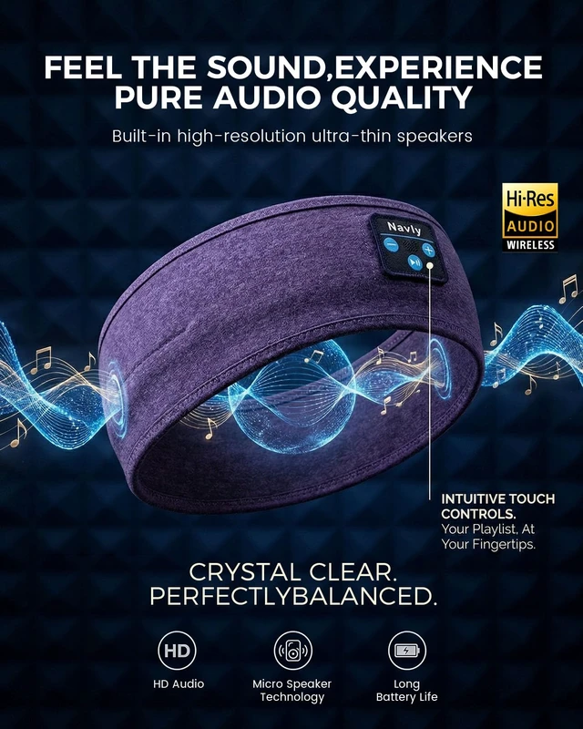 Alt view image 7 of 7 - Sleep Headphones 3-in-1 Wireless Side Sleeper Bluetooth 5.4 Purple 0.3" thin control panel, breathable fabric, machine washable, great for travel. Comfortable for side sleepers