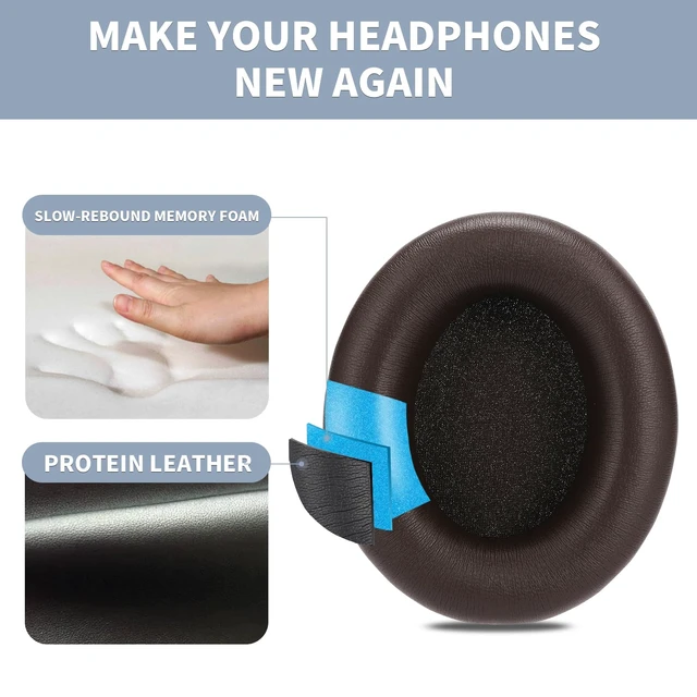 Alt view image 3 of 6 - Ear Pads for Beats Studio Pro, Shock-Absorbing Foam Protein LeatherDeep Brown
