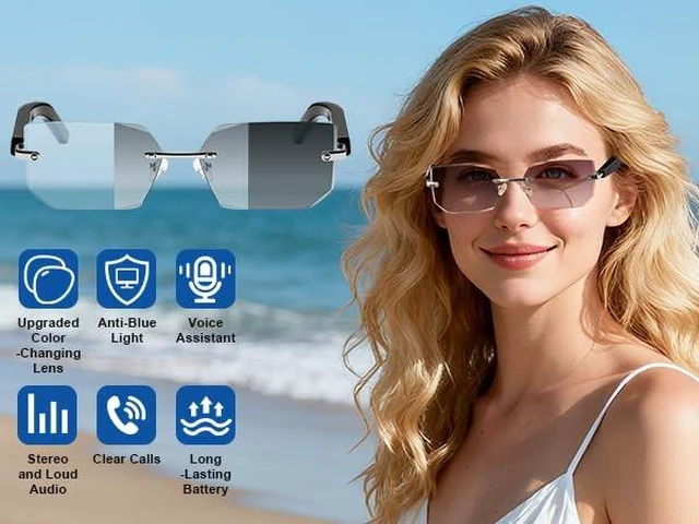 Alt view image 4 of 7 - Bluetooth Audio Smart Glasses, Blue Light Glasses for Women Men, Open Ear Sound Mic & Speakers, Magnetic Charging, Color-Changing Polarized Sunglasses Lenses, Voice Assistant (Change)