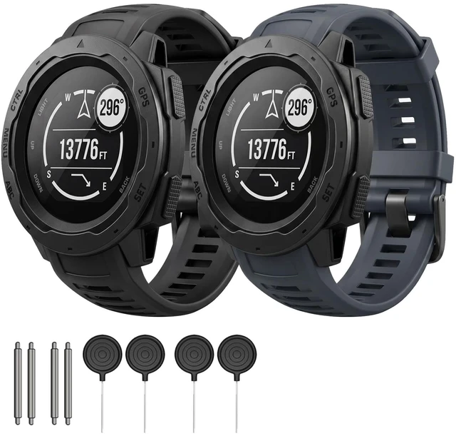 Main image of 2 Pack Waterproof Bands Compatible with Garmin Instinct/Instinct 2 Bands 22mm Soft Silicone Replacement Wristbands for Garmin Instinct Esports/Solar/Tactical