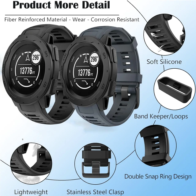 Alt view image 4 of 6 - 2 Pack Waterproof Bands Compatible with Garmin Instinct/Instinct 2 Bands 22mm Soft Silicone Replacement Wristbands for Garmin Instinct Esports/Solar/Tactical