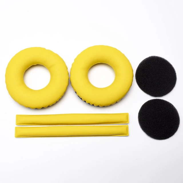 Alt view image 2 of 7 - Ear Pads Headband Kit for Sennheiser HD25, HD250BT, HMD25, Yellow Complete Kit: Ear Pads & Headband & 2 Foam Tuning Discs