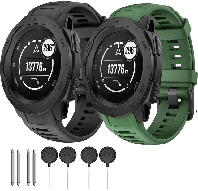 Main image of 2 Pack Waterproof Bands Compatible with Garmin Instinct/Instinct 2 Bands 22mm Soft Silicone Replacement Wristbands for Garmin Instinct Esports/Solar/Tactical