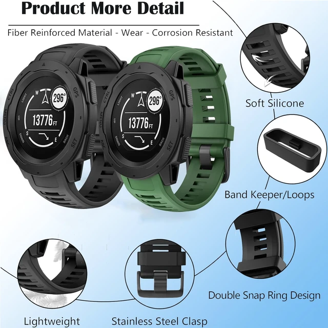 Alt view image 4 of 6 - 2 Pack Waterproof Bands Compatible with Garmin Instinct/Instinct 2 Bands 22mm Soft Silicone Replacement Wristbands for Garmin Instinct Esports/Solar/Tactical