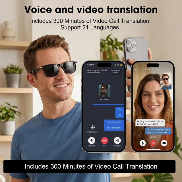 Alt view image 4 of 7 - AI Smart Audio Translation Glasses with Real-Time Language Translation 139 Languages via App, Bluetooth Open-Ear Eyewear, AI Assistant, Photochromic Sunglasses, Meeting Recorder for Travel Business