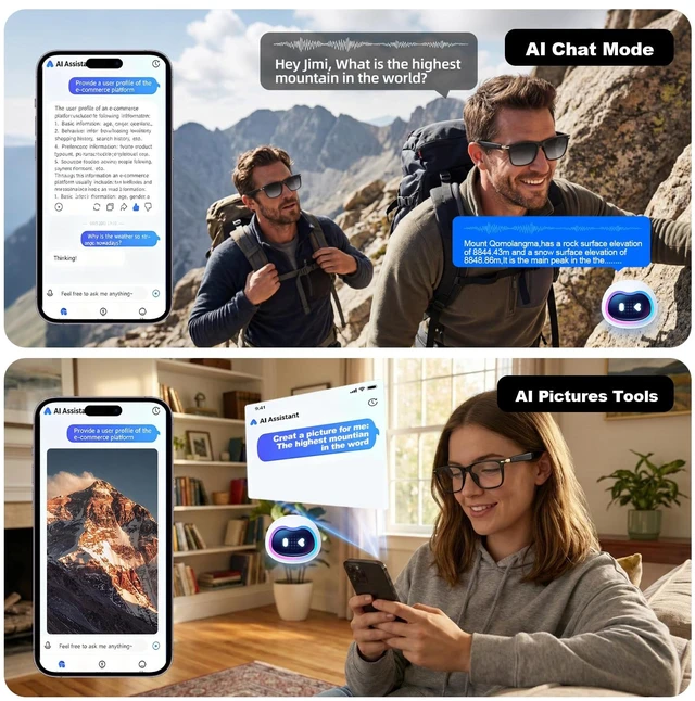 Alt view image 6 of 7 - AI Smart Audio Translation Glasses with Real-Time Language Translation 139 Languages via App, Bluetooth Open-Ear Eyewear, AI Assistant, Photochromic Sunglasses, Meeting Recorder for Travel Business