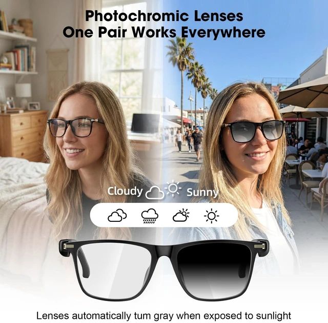 Alt view image 7 of 7 - AI Smart Audio Translation Glasses with Real-Time Language Translation 139 Languages via App, Bluetooth Open-Ear Eyewear, AI Assistant, Photochromic Sunglasses, Meeting Recorder for Travel Business