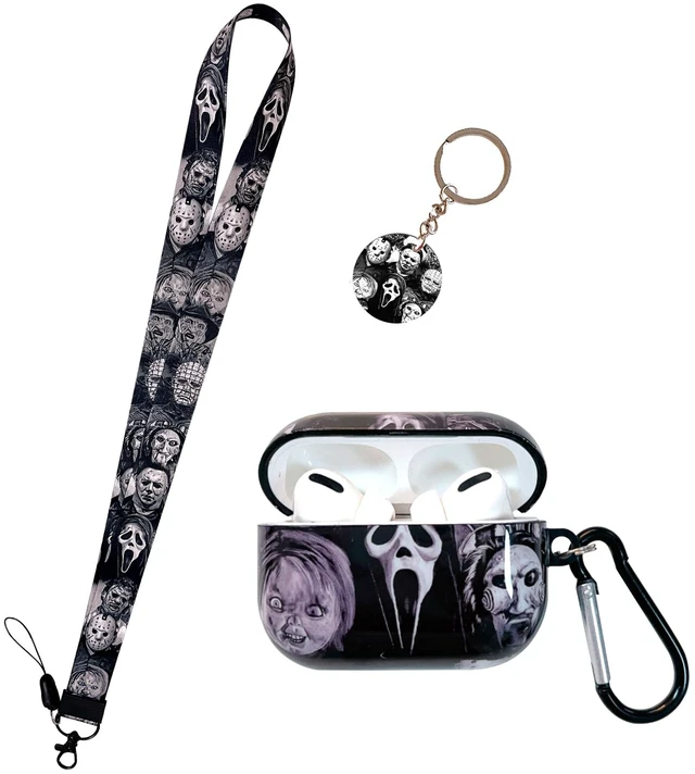 Main image of Cool Thrilling Scream Pattern Air pod Pro Soft TPU Casewith Horror Keychain and LanyardDesigned for Those who Like Man Women Girl Thrilling Horror Themes