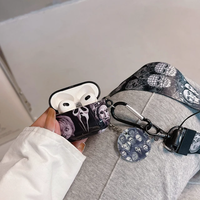Alt view image 3 of 6 - Cool Thrilling Scream Pattern Air pod Pro Soft TPU Casewith Horror Keychain and LanyardDesigned for Those who Like Man Women Girl Thrilling Horror Themes