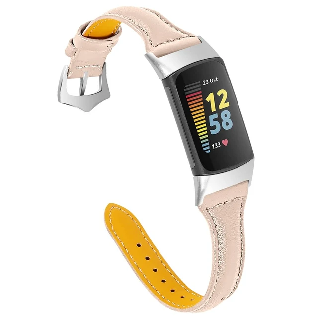 Alt view image 6 of 7 - [2 pack Compatible with Fitbit Charge 6/Charge 5 Bands Leather Narrow Luxury Genuine Leather Replacement Sport Wrist Strap Bracelet Men Women Band Accessories