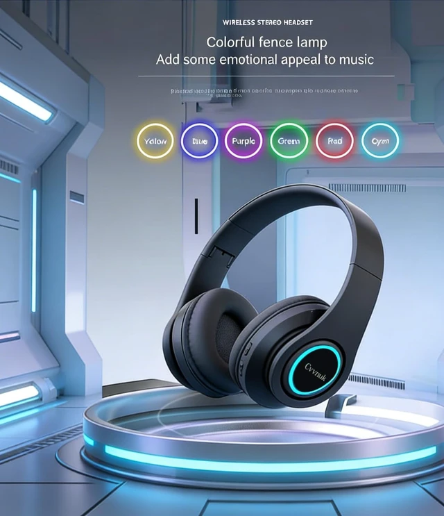 Alt view image 3 of 6 - Premium Wireless Headphones Feature a Light-Emitting Function and can be Worn Above the Ears. They Offer a Playback time of 24 Hours and high-Resolution Audio (Black)
