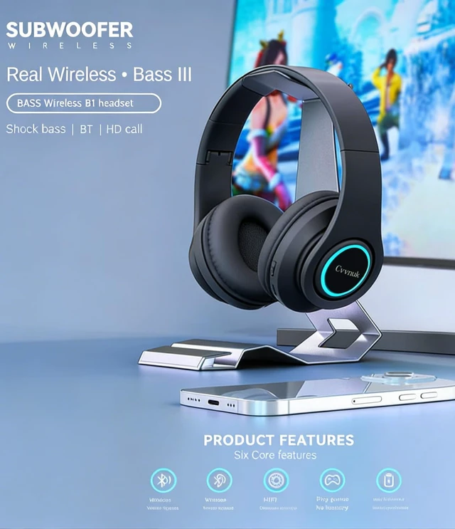 Alt view image 4 of 6 - Premium Wireless Headphones Feature a Light-Emitting Function and can be Worn Above the Ears. They Offer a Playback time of 24 Hours and high-Resolution Audio (Black)