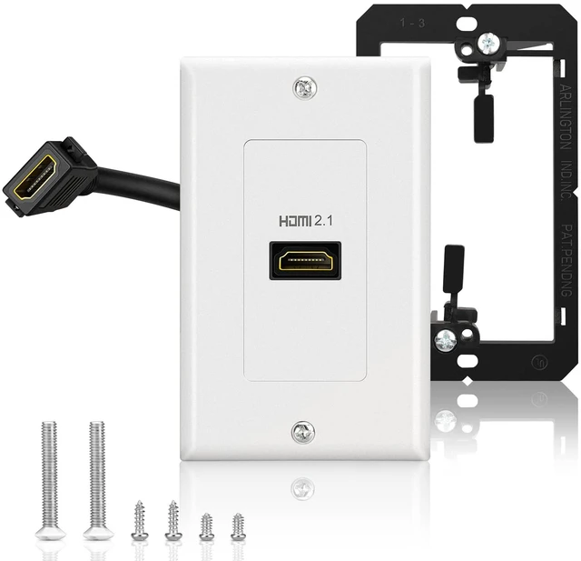 Main image of 8K HDMI 2.1 Outlet Wall Plate & Low Voltage Metal Mounting Bracket Supports 8K@60Hz and 4K@120Hz, 3D, HDR, 48 Gbps HDMI Box, Fits Home Theater Systems