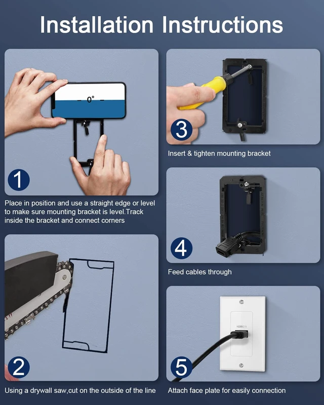 Alt view image 4 of 7 - 8K HDMI 2.1 Outlet Wall Plate & Low Voltage Metal Mounting Bracket Supports 8K@60Hz and 4K@120Hz, 3D, HDR, 48 Gbps HDMI Box, Fits Home Theater Systems