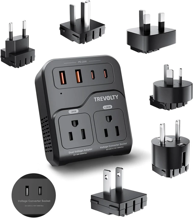 Main image of 2000W Voltage Converter US to Europe, 220V to 110V Converter for European Travel with 3AC/2USB-A/2USB-C (PD20W), Travel Essentials with Type C G Plug (Black)