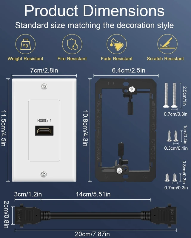 Alt view image 5 of 7 - 8K HDMI 2.1 Outlet Wall Plate & Low Voltage Metal Mounting Bracket Supports 8K@60Hz and 4K@120Hz, 3D, HDR, 48 Gbps HDMI Box, Fits Home Theater Systems
