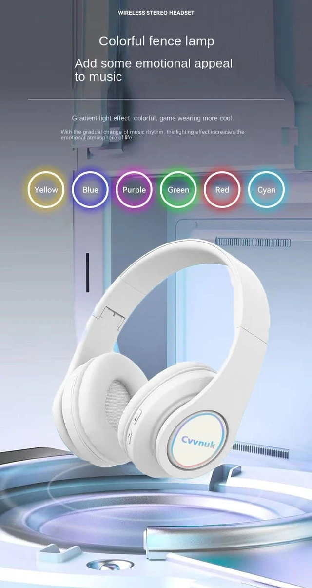 Alt view image 3 of 5 - Premium Wireless Headphones Feature a Light-Emitting Function and can be Worn Above the Ears. They Offer a Playback time of 24 Hours and high-Resolution Audio (White)