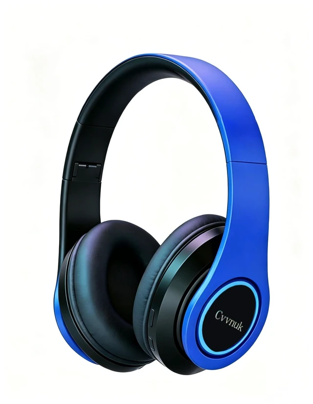 Main image of Premium Wireless Headphones Feature a Light-Emitting Function and can be Worn Above the Ears. They Offer a Playback time of 24 Hours and high-Resolution Audio (Blue)