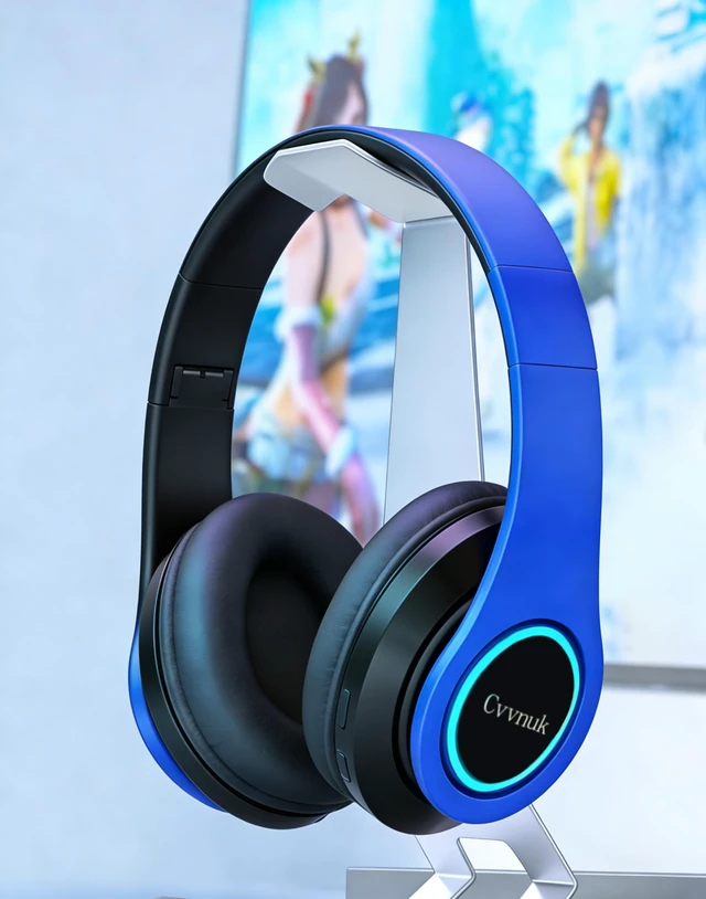 Alt view image 2 of 6 - Premium Wireless Headphones Feature a Light-Emitting Function and can be Worn Above the Ears. They Offer a Playback time of 24 Hours and high-Resolution Audio (Blue)