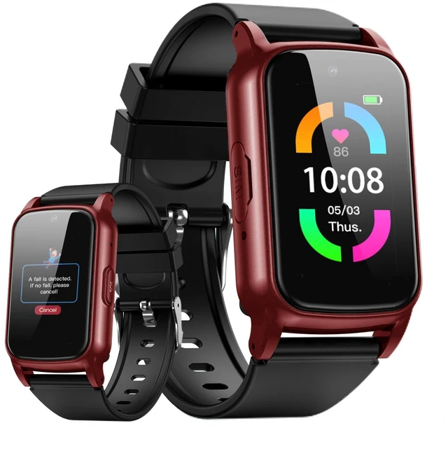 Main image of Fall Detection Smart Watch for Seniors with GPS Tracking, SOS Alert & HD Video Call, Waterproof Fitness Tracker for Dementia/Alzheimers, 4G Safety (Red)