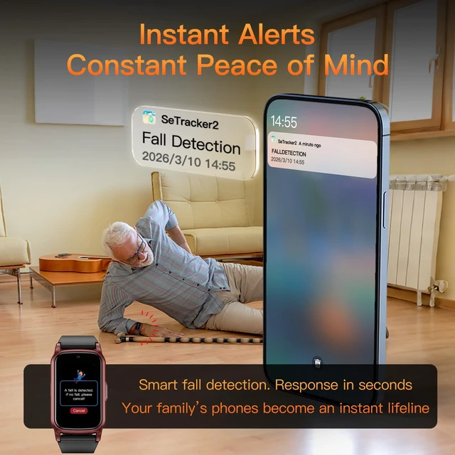 Alt view image 2 of 7 - Fall Detection Smart Watch for Seniors with GPS Tracking, SOS Alert & HD Video Call, Waterproof Fitness Tracker for Dementia/Alzheimers, 4G Safety (Red)