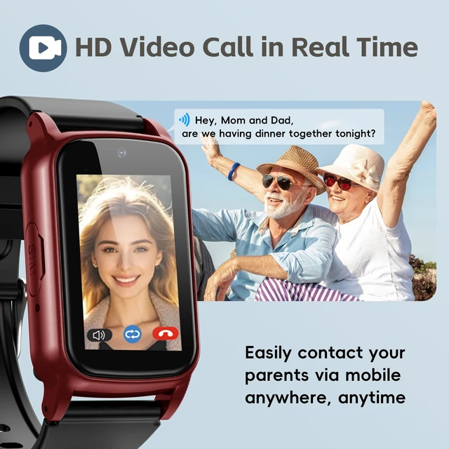 Alt view image 3 of 7 - Fall Detection Smart Watch for Seniors with GPS Tracking, SOS Alert & HD Video Call, Waterproof Fitness Tracker for Dementia/Alzheimers, 4G Safety (Red)
