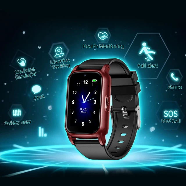 Alt view image 6 of 7 - Fall Detection Smart Watch for Seniors with GPS Tracking, SOS Alert & HD Video Call, Waterproof Fitness Tracker for Dementia/Alzheimers, 4G Safety (Red)