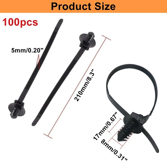 Alt view image 2 of 7 - Push Mount Zip Ties 100Pcs, Heavy Duty Black Wire Zips Tie Mounts, 2 in 1 Nylon Self Locking Push Mount Cable Zip Tie for Engine Bay Wires Harness, Indoor Wire Tying (8.3"x0.2")