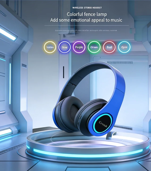Alt view image 4 of 6 - Premium Wireless Headphones Feature a Light-Emitting Function and can be Worn Above the Ears. They Offer a Playback time of 24 Hours and high-Resolution Audio (Blue)