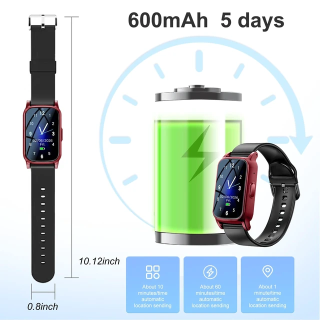Alt view image 7 of 7 - Fall Detection Smart Watch for Seniors with GPS Tracking, SOS Alert & HD Video Call, Waterproof Fitness Tracker for Dementia/Alzheimers, 4G Safety (Red)