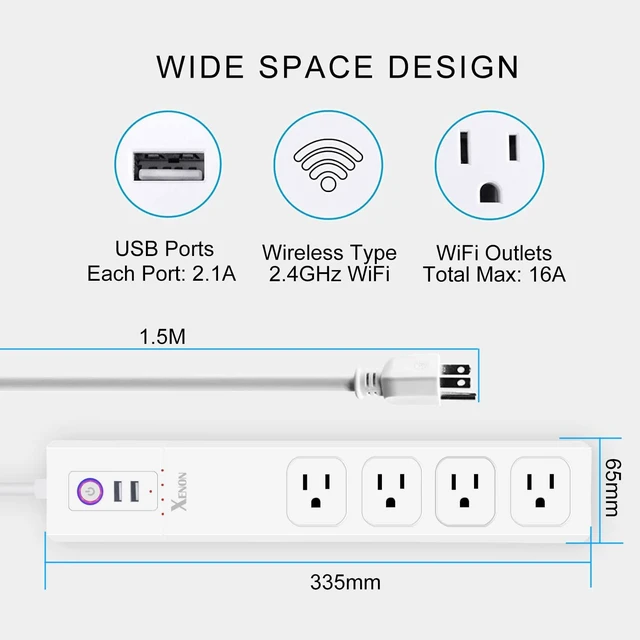 Alt view image 6 of 7 - ZigBee Smart Power Strip,Surge Protector with 4 Individually Controlled Smart Outlets and 2 USB Ports, Compatible with Alexa Google Home, 5Feet Extension Cord