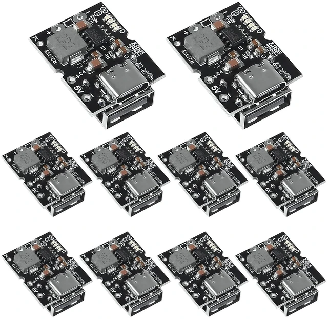 Main image of 10PCS Type-C USB 5V 2A Boost Converter Step-Up Power Module Lithium Battery Charging Protection Board LED Display USB for DIY Charger (USB is Welding)