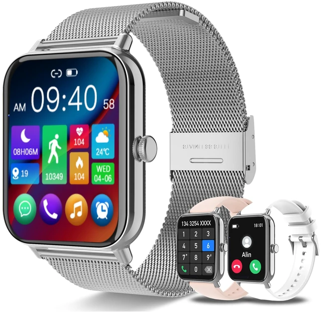 Main image of Smart Watch for Men Women 1.85" HD 120+ Sports Modes for Android iPhone Fitness Tracker Smartwatch for Android iPhone with Steps Tracking/Heart Rate/Sleep Monitor, IP68 Waterproof, Silver/3 Bands