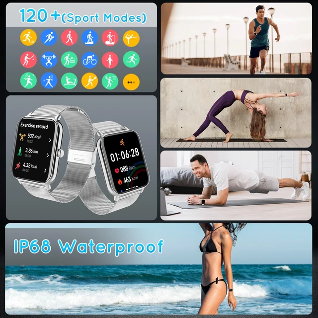 Alt view image 4 of 7 - Smart Watch for Men Women 1.85" HD 120+ Sports Modes for Android iPhone Fitness Tracker Smartwatch for Android iPhone with Steps Tracking/Heart Rate/Sleep Monitor, IP68 Waterproof, Silver/3 Bands