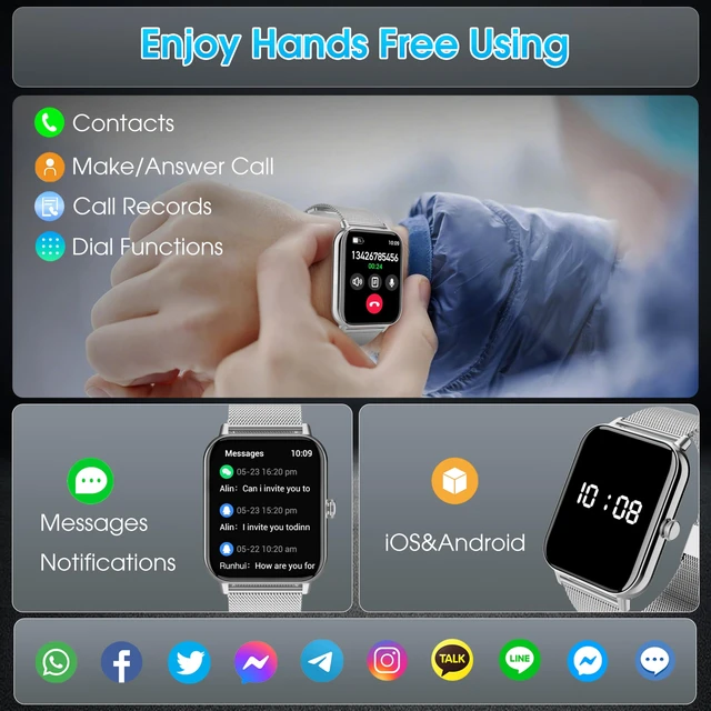 Alt view image 5 of 7 - Smart Watch for Men Women 1.85" HD 120+ Sports Modes for Android iPhone Fitness Tracker Smartwatch for Android iPhone with Steps Tracking/Heart Rate/Sleep Monitor, IP68 Waterproof, Silver/3 Bands