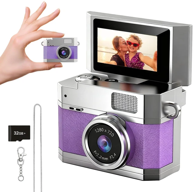 Main image of Mini Thumb Digital Camera Keychain Portable HD Mini Flip Screen Digital Camera with 32GB Card,Keychain Camera for Bag Charm Travel Selfi for Birthday