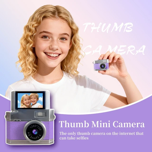 Alt view image 3 of 7 - Mini Thumb Digital Camera Keychain Portable HD Mini Flip Screen Digital Camera with 32GB Card,Keychain Camera for Bag Charm Travel Selfi for Birthday