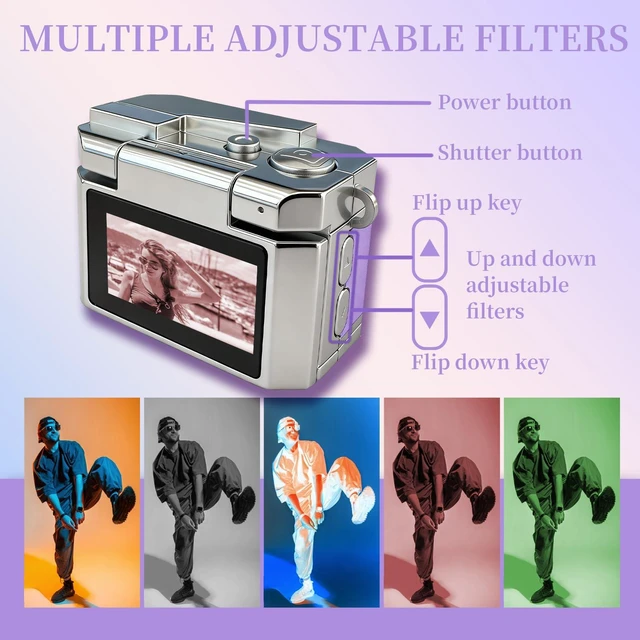 Alt view image 4 of 7 - Mini Thumb Digital Camera Keychain Portable HD Mini Flip Screen Digital Camera with 32GB Card,Keychain Camera for Bag Charm Travel Selfi for Birthday